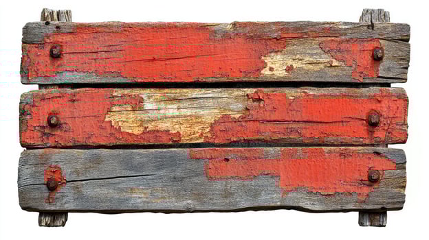 Old weathered red wood plank sign showing it's age photo
