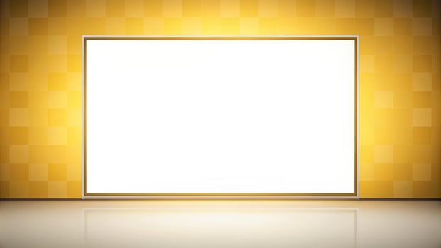 Empty square frame on a yellow wall with a light photo