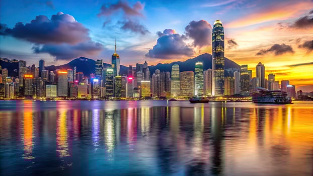 Hong kong skyline at sunset photo