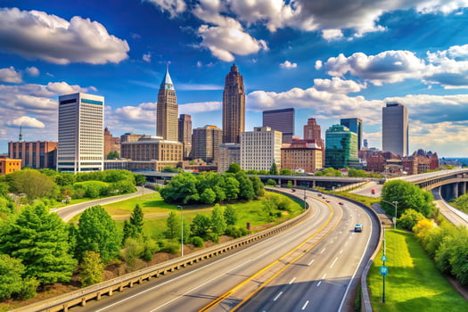 The city of cleveland, ohio, with a highway and a highway photo