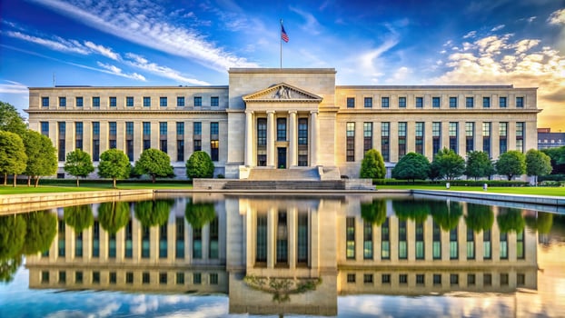 financial institution, financial district, urban, iconic, historic, economy, reflection, The Federal Reserve Building in Washington DC reflected in a nearby pond photo