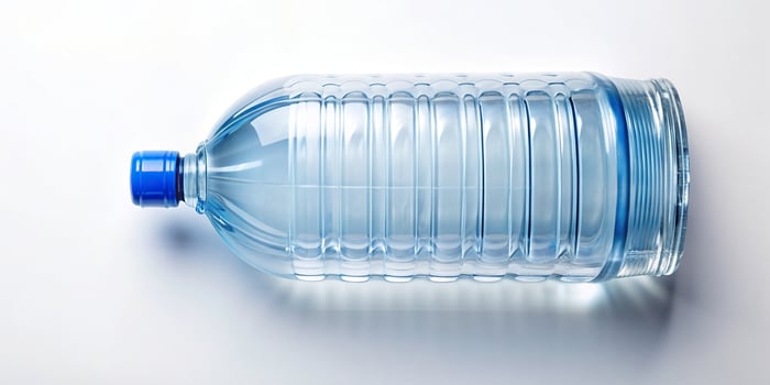 water bottle, perspective, clean, clear, minimalist, white background, isolated, mockup, container, Large bottle of water seen from a bird s eye view isolated on a clean white background photo