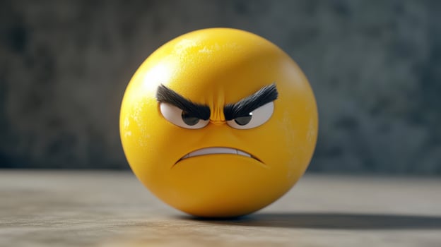 An Upset Yellow Sphere with Dramatic Facial Expression photo