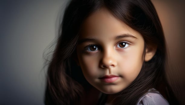 young American girl with long curly hair, smiling brightly. Her warm expression and natural beauty capture the innocence and joy of childhood photo