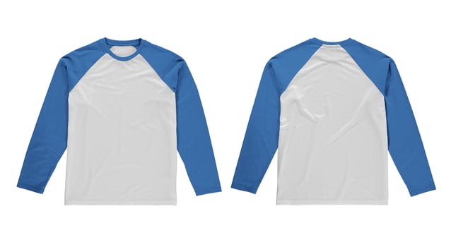 Blank white and blue long sleeve baseball t shirt mockup photo