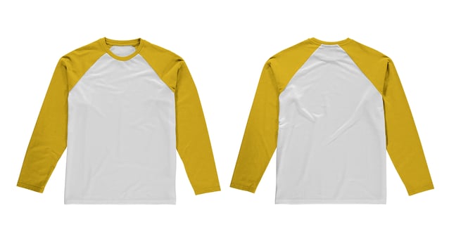 Mockup of a white and yellow long sleeve shirt with a raglan design photo