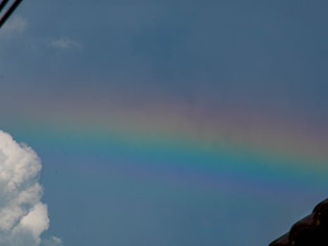 beautiful rainbow in the sunset sky photo