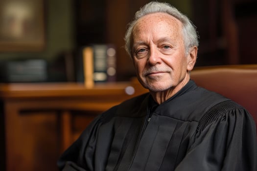 A portrait of a fair judge, symbolizing justice and the rule of law in a courtroom setting. photo