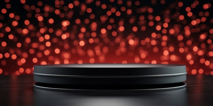 red light round podium and black background for mock up. photo