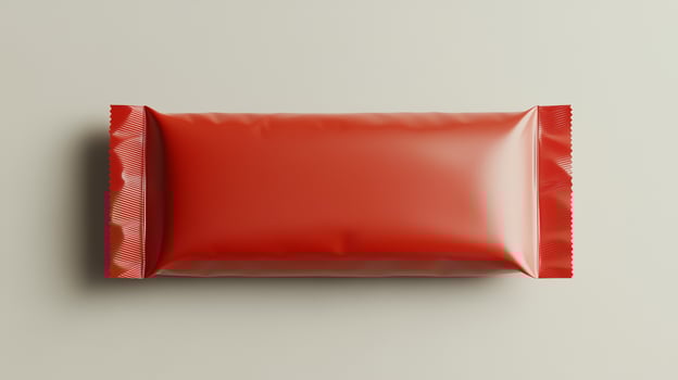 Snack bar or candy wrapper red plastic blank mockup glossy for brand product photo