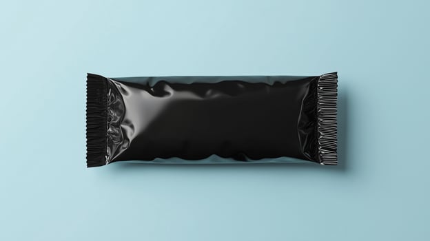 Snack bar or candy wrapper black plastic blank mockup glossy for brand product photo