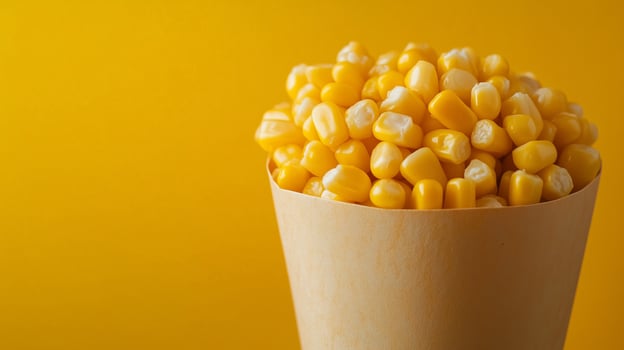 Corn vegetable on brown paper grocery cone bag eco friendly package pink solid background photo