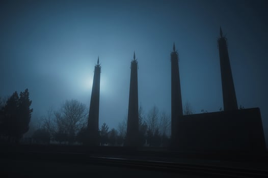 Monument in the Independence Park in Shymkent in Kazakhstan on a foggy autumn morning in fog mist photo