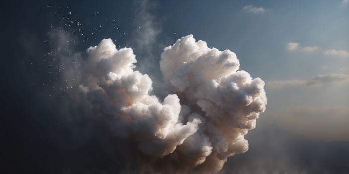 Large White Puffy Cloud Formation with Darker Smoke and Debris Falling. photo
