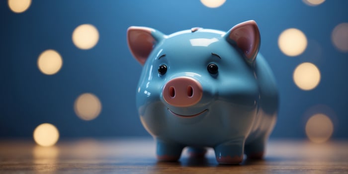 blue piggy piggy bank on a blue background. photo