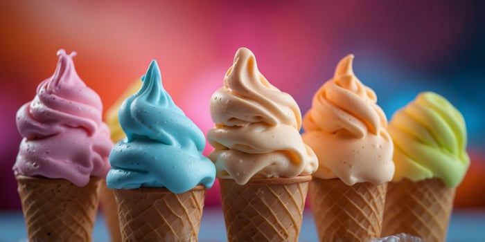 Soft serve ice cream on a neon background. photo