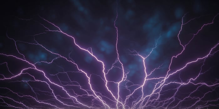 A high-energy background of electric blue lightning bolts on a dark purple base. photo