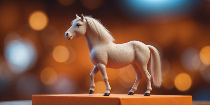 mini pony on a podium with a orange background. photo