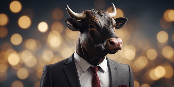 animated bull wearing business attire standing confidently. photo