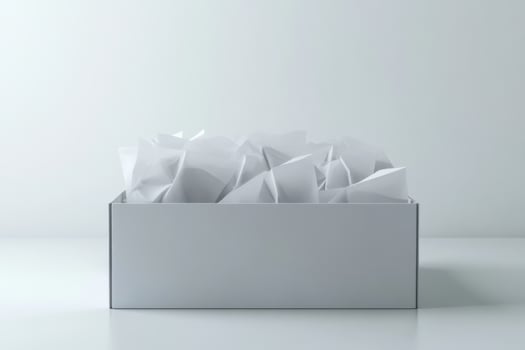 A stylish grey box filled with white paper crumples photo