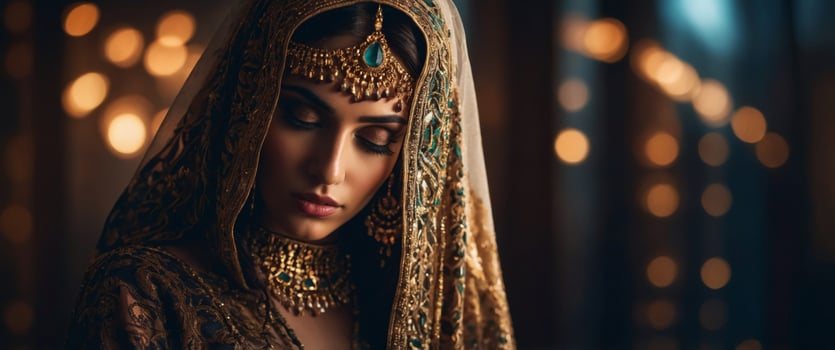 Alluring Middle Eastern Fashion Shoot with Dramatic Lighting and Moody Atmosphere. photo