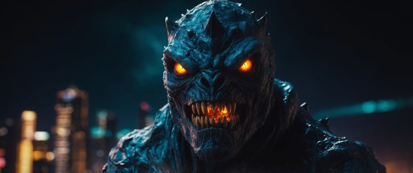 monster from out of space with teeth horror vivid night wallpaper. photo