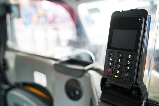POS payment terminal or credit card reader on a taxi photo