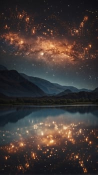 A lake of molten silver reflecting the constellations in the sky above. photo