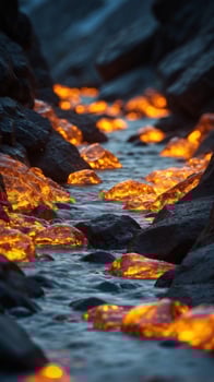 A river of molten silver flowing through a valley of obsidian mountains. photo