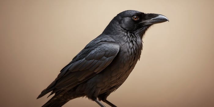 Raven with side profile on beige background. photo