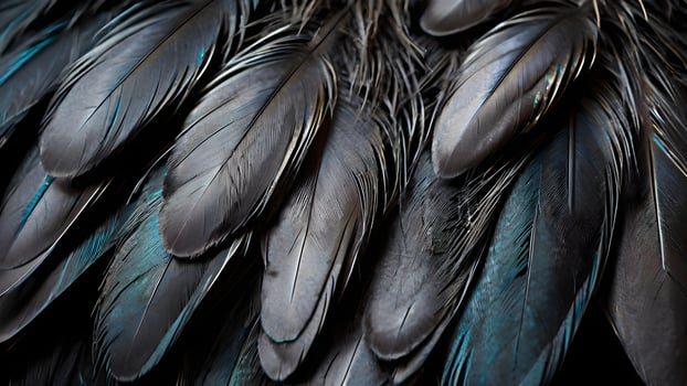 Close Up of Black Bird Feathers Background Texture photo