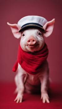 Piglet Dressed in a Sailor Hat and Red Scarf photo