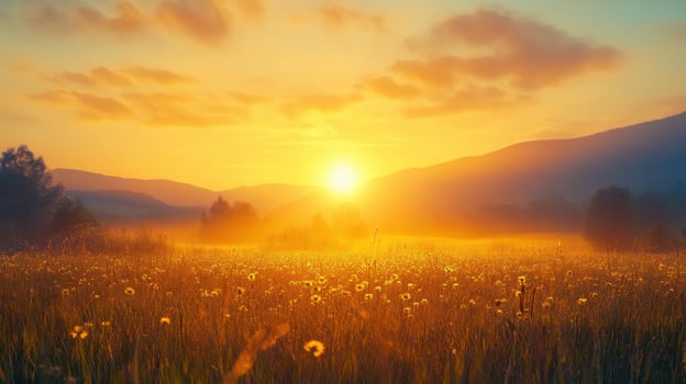 A field of tall grass with a sun setting in the background photo