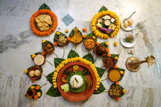 Decorated earthenware in which bengali dishes is served at Baby Shower photo