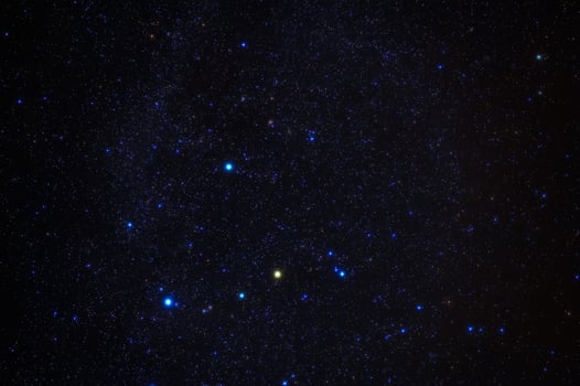 constellation of Orion on background of blue starry sky. Astrophotography of stars, galaxies and nebulae at night photo
