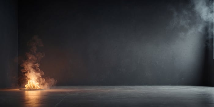 Room with concrete floor and smoke with dark wall background. photo