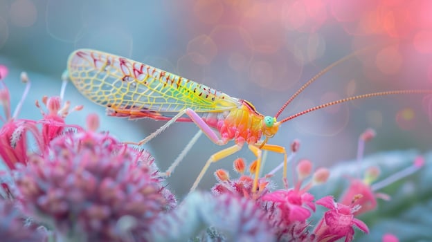In the heart of a field, an exotic bug finds its home in a burst of colorful flowers. photo
