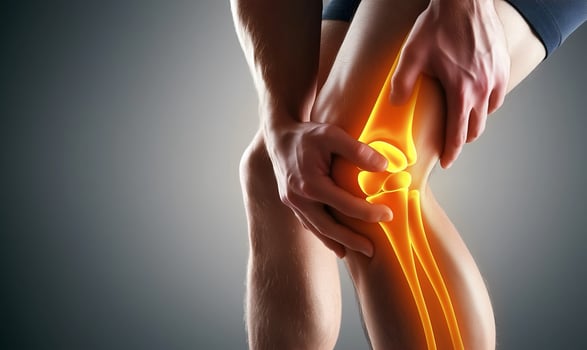 A man holding his knee due to knee pain photo