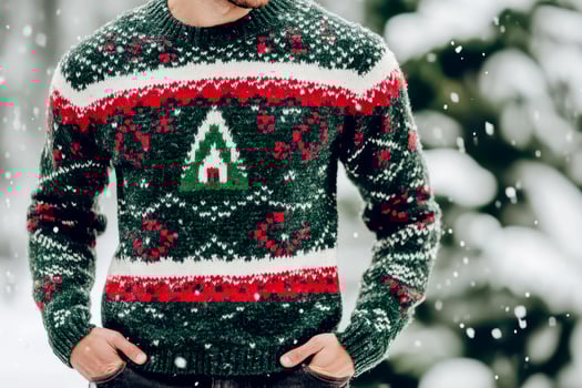 man wearing Christmas ugly sweater isolated background. photo