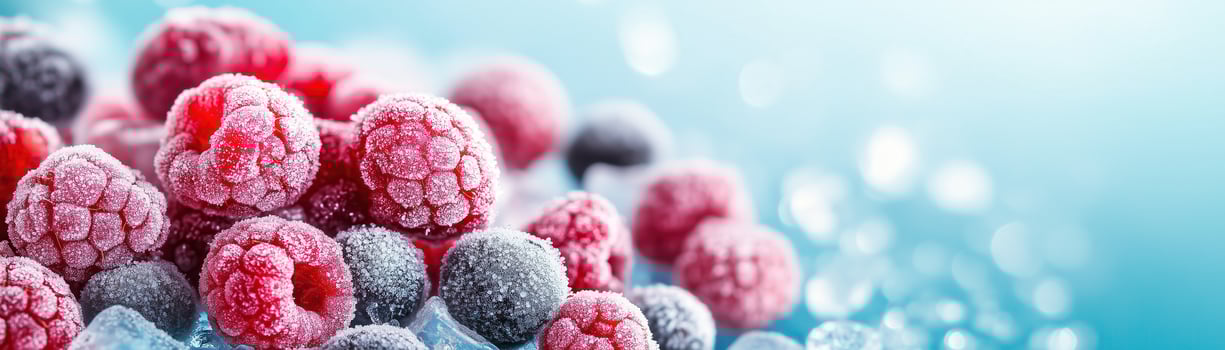 Bright and fresh frozen raspberry, glistening with ice, perfect for culinary use or healthy desserts, showcasing vibrant colors. photo
