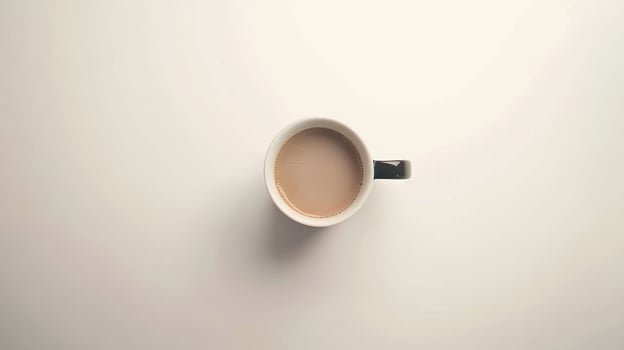 Focused atmosphere is created by a steaming cup of coffee placed on a minimalistic white photo