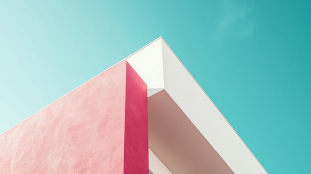 Minimalist corner building wall exterior construction perspective view with blue sky photo
