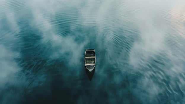 An aerial view of a boat floating in the water photo