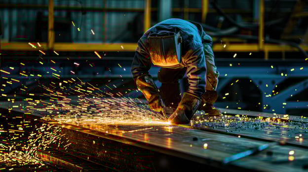 A man is welding steel on a steel beam photo