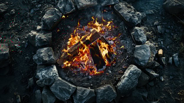 A campfire is burning in the middle of a field photo