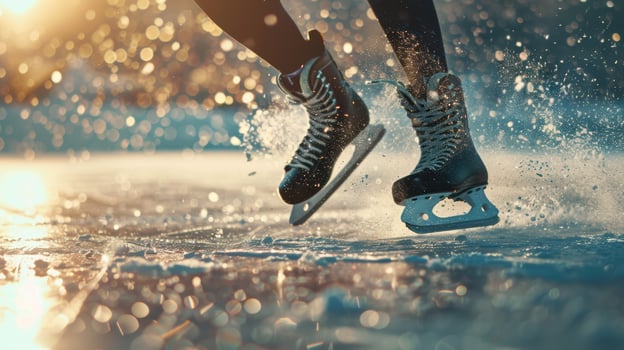 Ice skating on the water at sunset photo