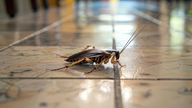 A cockroach on a tile floor photo