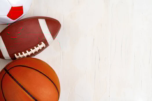 Set of balls for soccer, basketball and rugby photo