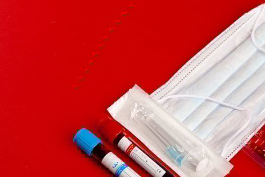Protective mask with test tubes. Coronavirus outbreak concept photo
