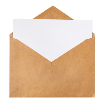 Recycled craft paper envelope isolated white background photo